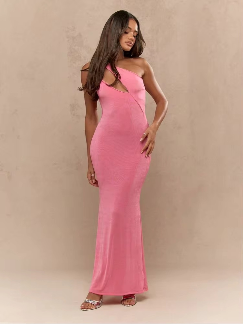 Missguided One-Shoulder Pink Cutout Bodycon Maxi Dress